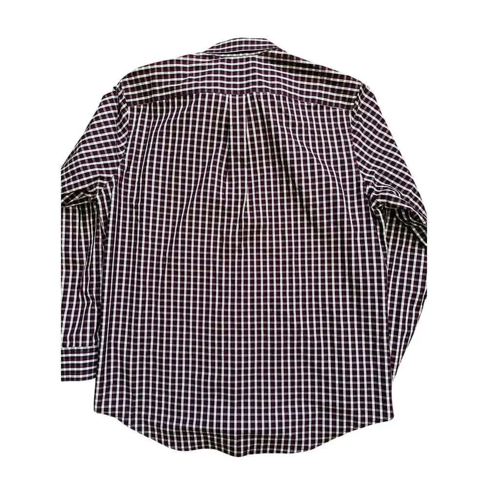 Banana Republic Non Iron Classic Fit Check Dress Shirt Burgundy Navy L 16 16.5